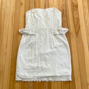 Lilly Pulitzer White Strapless Eyelet Lace Cotton Mini Dress - Sz US 8